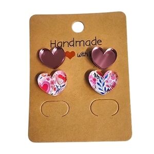 Plum Garden Heart Acrylic Stud Earrings - 2 Pair